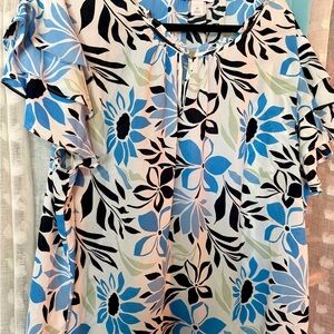 Liz Claiborne Blue and Black Floral Blouse